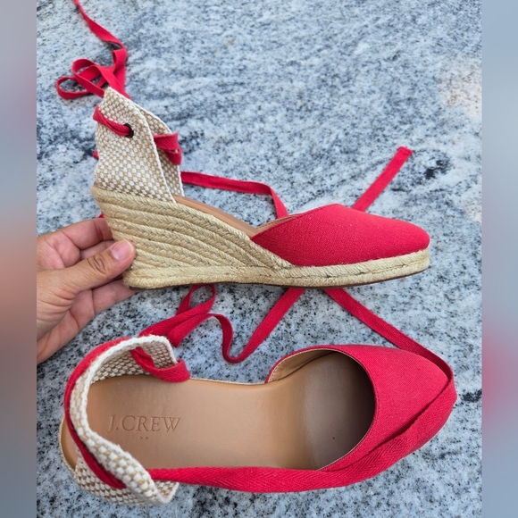 J. Crew Factory Red And Tan Wedge Lace Up Sandals New Without Box Sz 9 - Picture 4 of 7